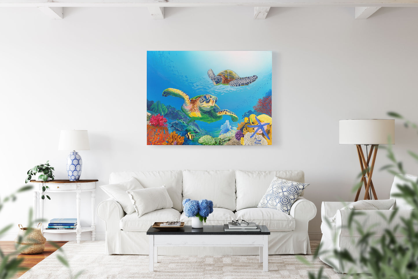 Sea Turtle Painting Art Canvas Print - "Sea Turtle Treasures" by Jason Fetko