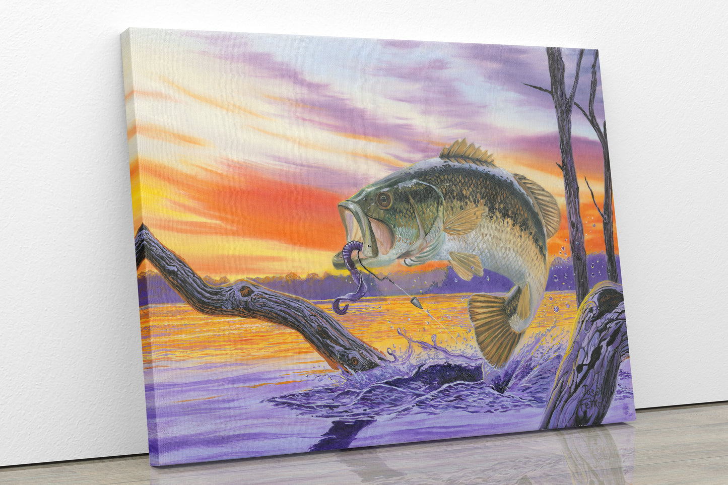 Bass Painting Fishing Art - "Bass Splash" by Jason Fetko