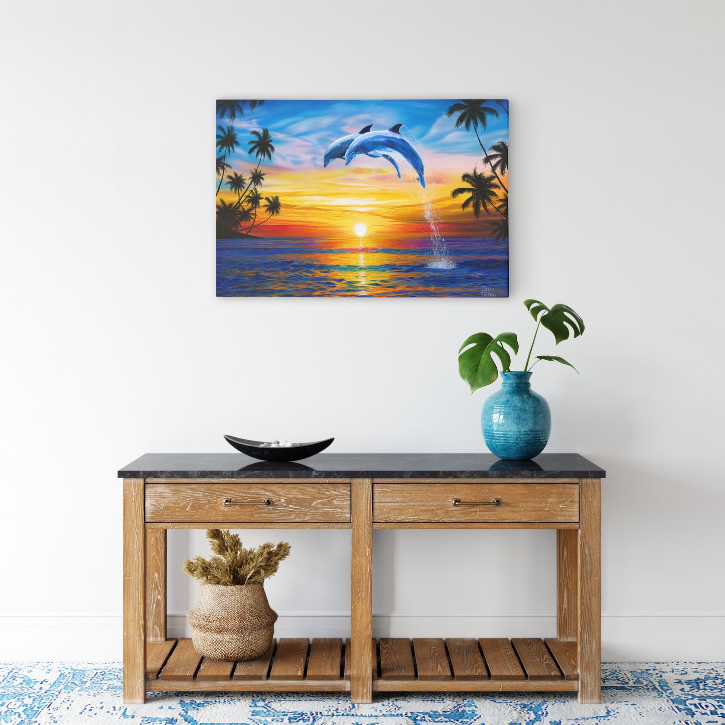 Dolphins Painting Wall Art Print - "Dolphin Sunset" by Jason Fetko