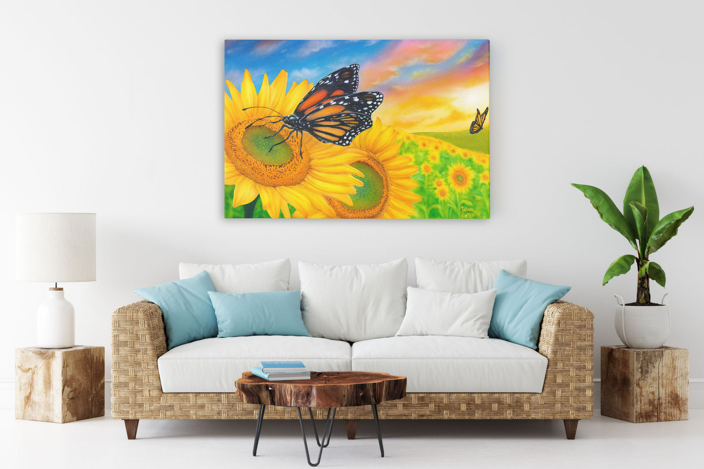 Sunflower Painting and Butterfly Art Canvas Print - "Sunflower Dreams" by Jason Fetko