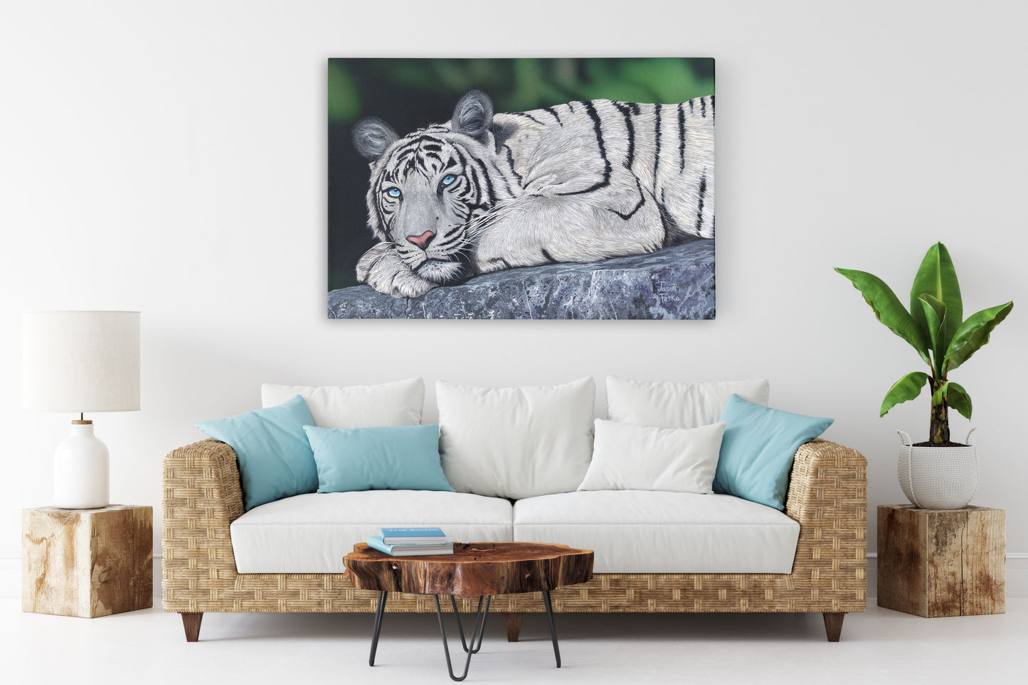 White Tiger Painting Art Canvas Print - "Baby Blues" by Jason Fetko