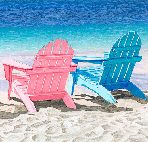 Beach Chairs Art Print, Beach Art, Ocean Palm Trees Art Print Beach Wall Decor, Ocean art, Beach poster, adirondack chairs art print, blue