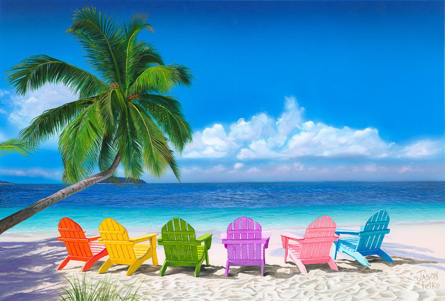 Beach Chairs Art Print, Beach Art, Ocean Palm Trees Art Print Beach Wall Decor, Ocean art, Beach poster, adirondack chairs art print, blue