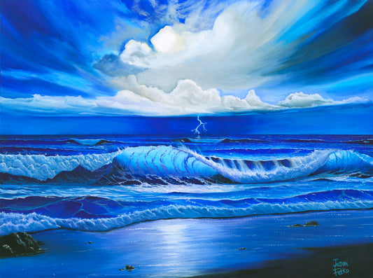 Beach Painting Ocean Art - "Blue Thunder" by Jason Fetko