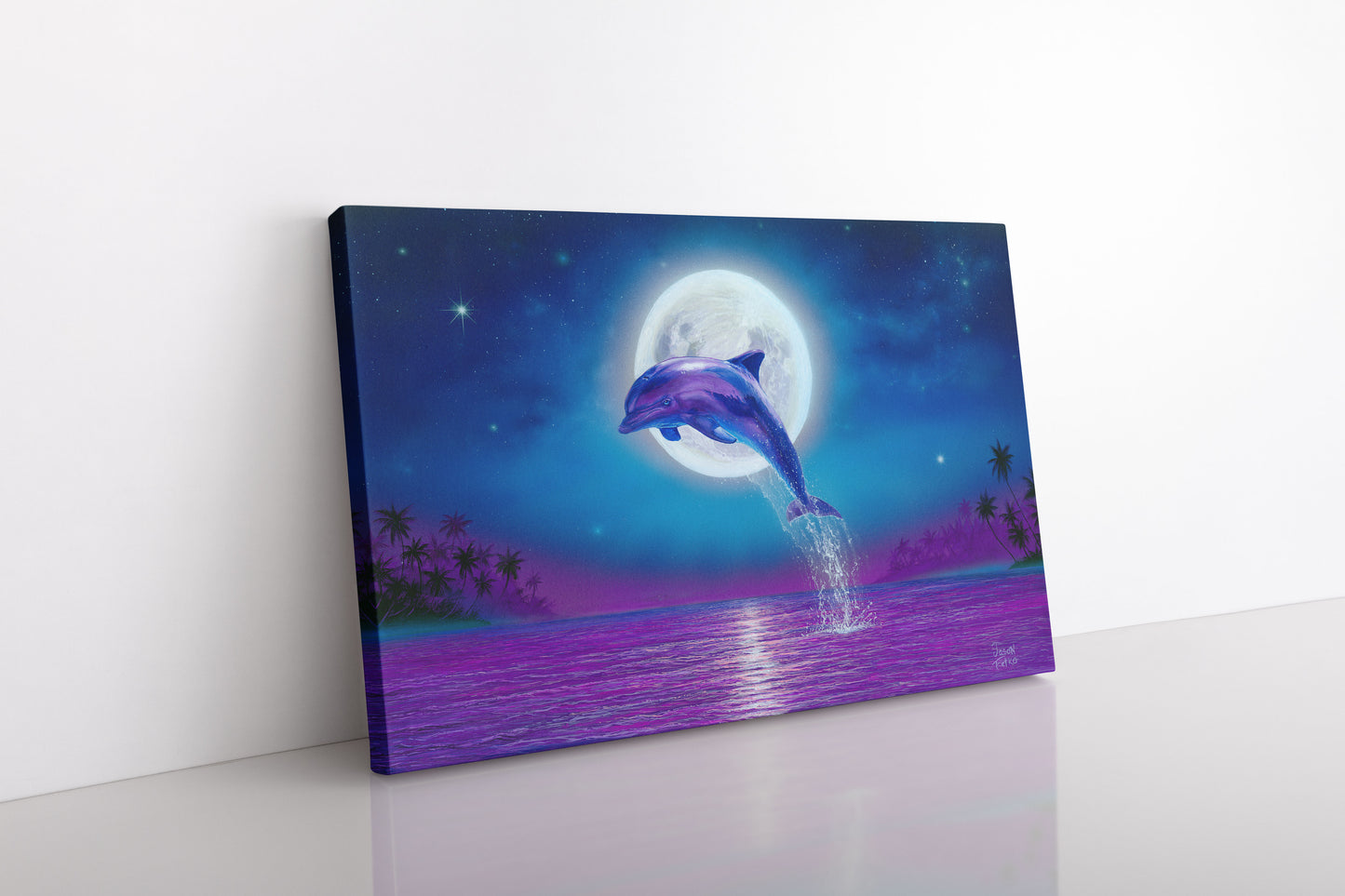 Dolphin Painting Wall Art Print- "Dolphin Moonlight" by Jason Fetko