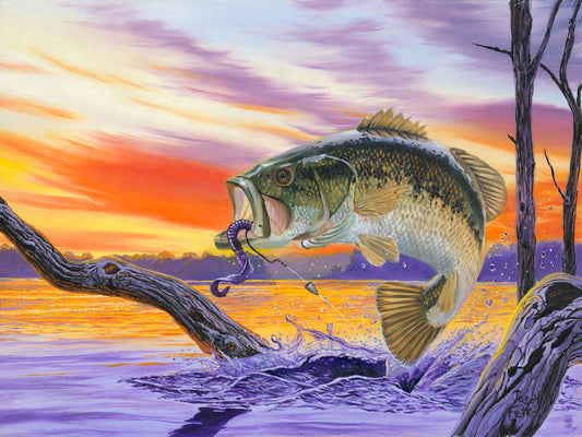 Bass Painting Fishing Art - "Bass Splash" by Jason Fetko